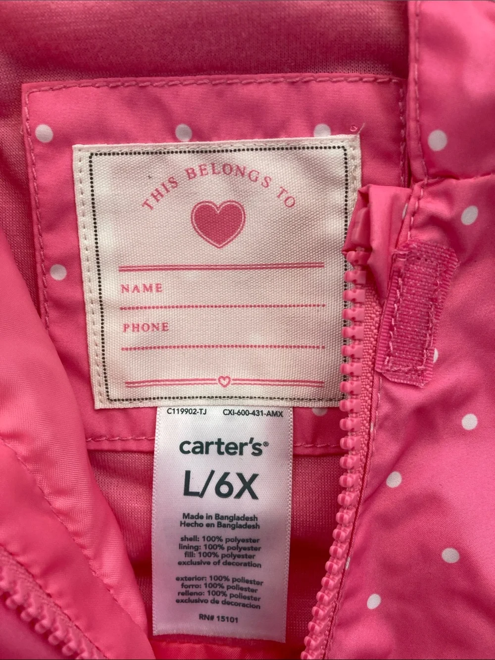SALE! 50% Off kids Carter's Hot Pink Polka Dot Hooded Unicorn Raincoat Size 6X